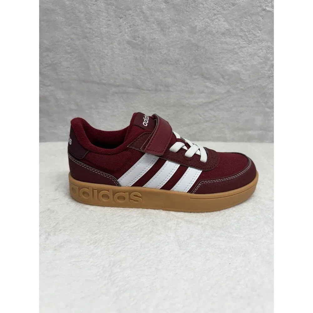 Adidas Breakbase C Kids Sneakers Burgundy White Gum Sole Size 2